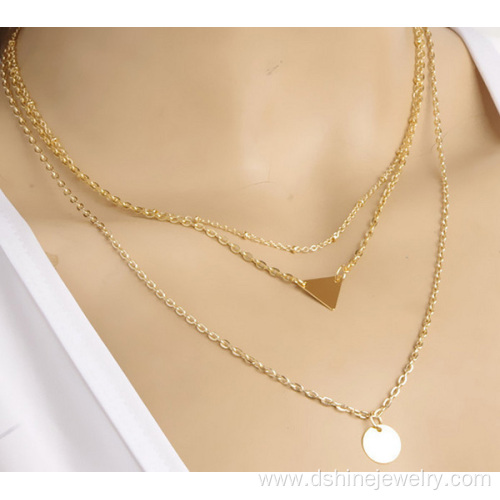 Gold Tiny Plate Charm Multi Layers Chain Collar Necklace